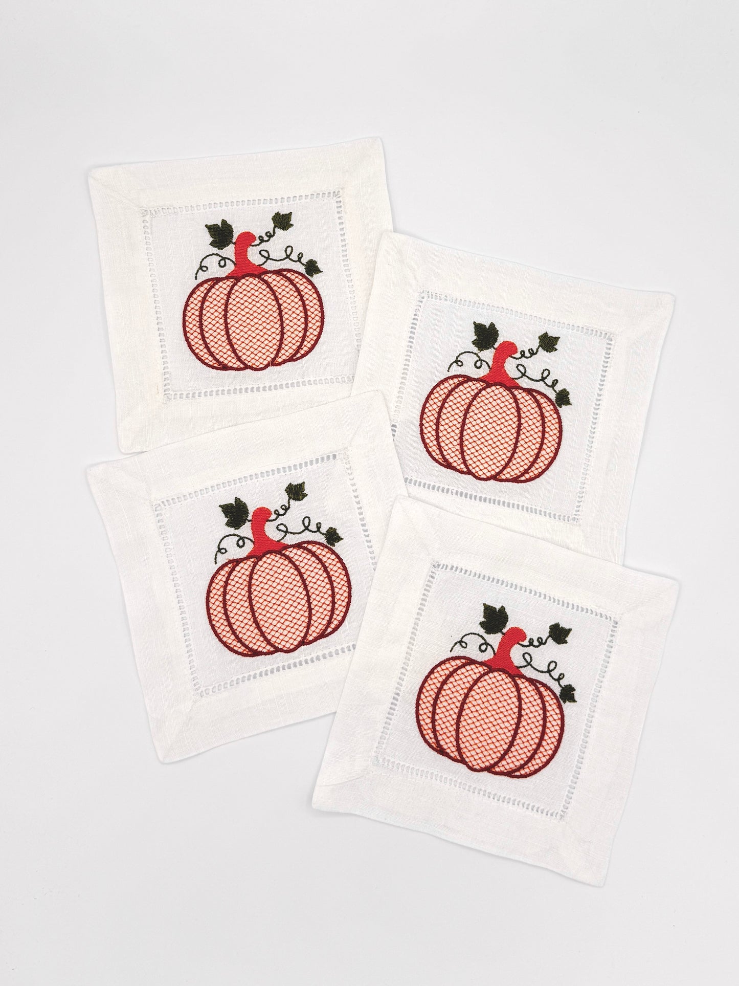 Fall Pumpkin Cocktail Napkins - Set of 4 | Embroidered Cloth Napkins | Thanksgiving Cocktail Napkins