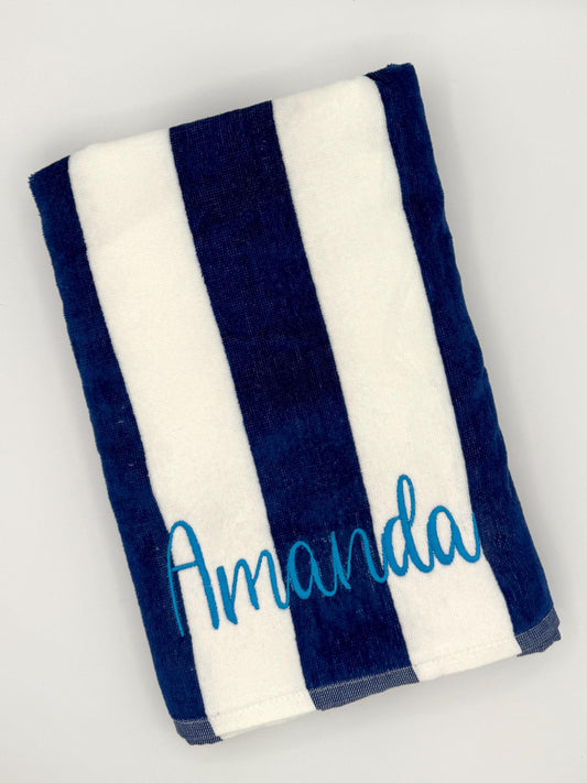 Personalized Embroidered Beach Towel, Custom Striped Cabana Towel, Monogram Pool Towel, Vacation Gift