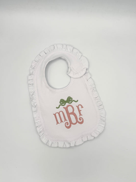 Personalized Baby Girl Ruffle Bib | Monogram & Bow Embroidered Bib
