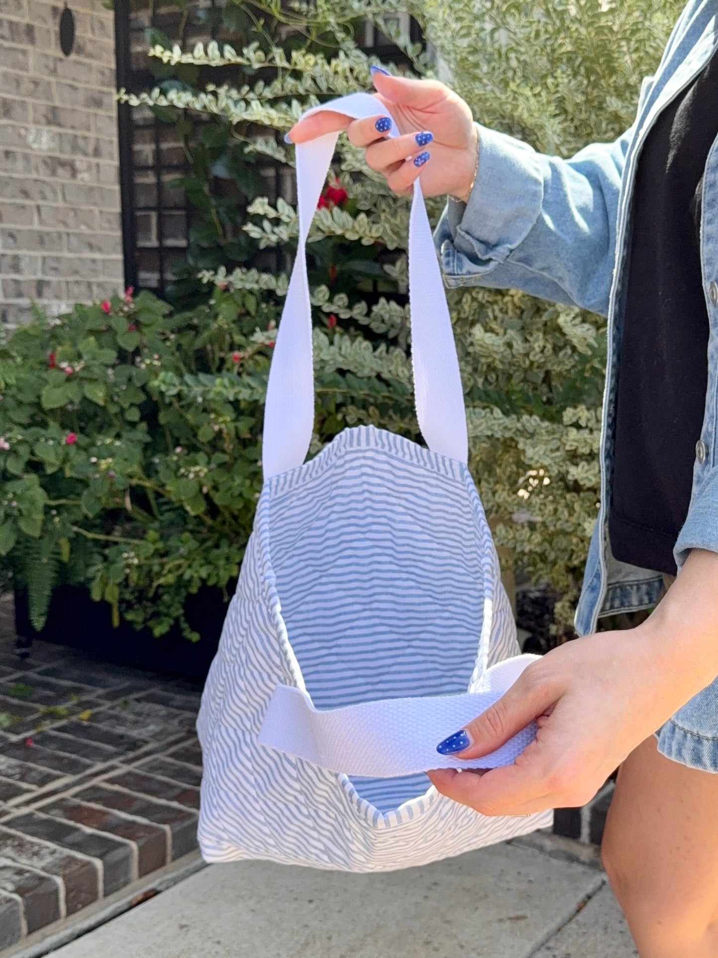 Quilted Everyday Tote Bag - Blue Stripe