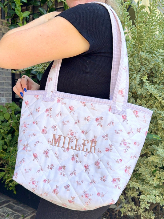 Quilted Everyday Tote Bag - Pink Floral
