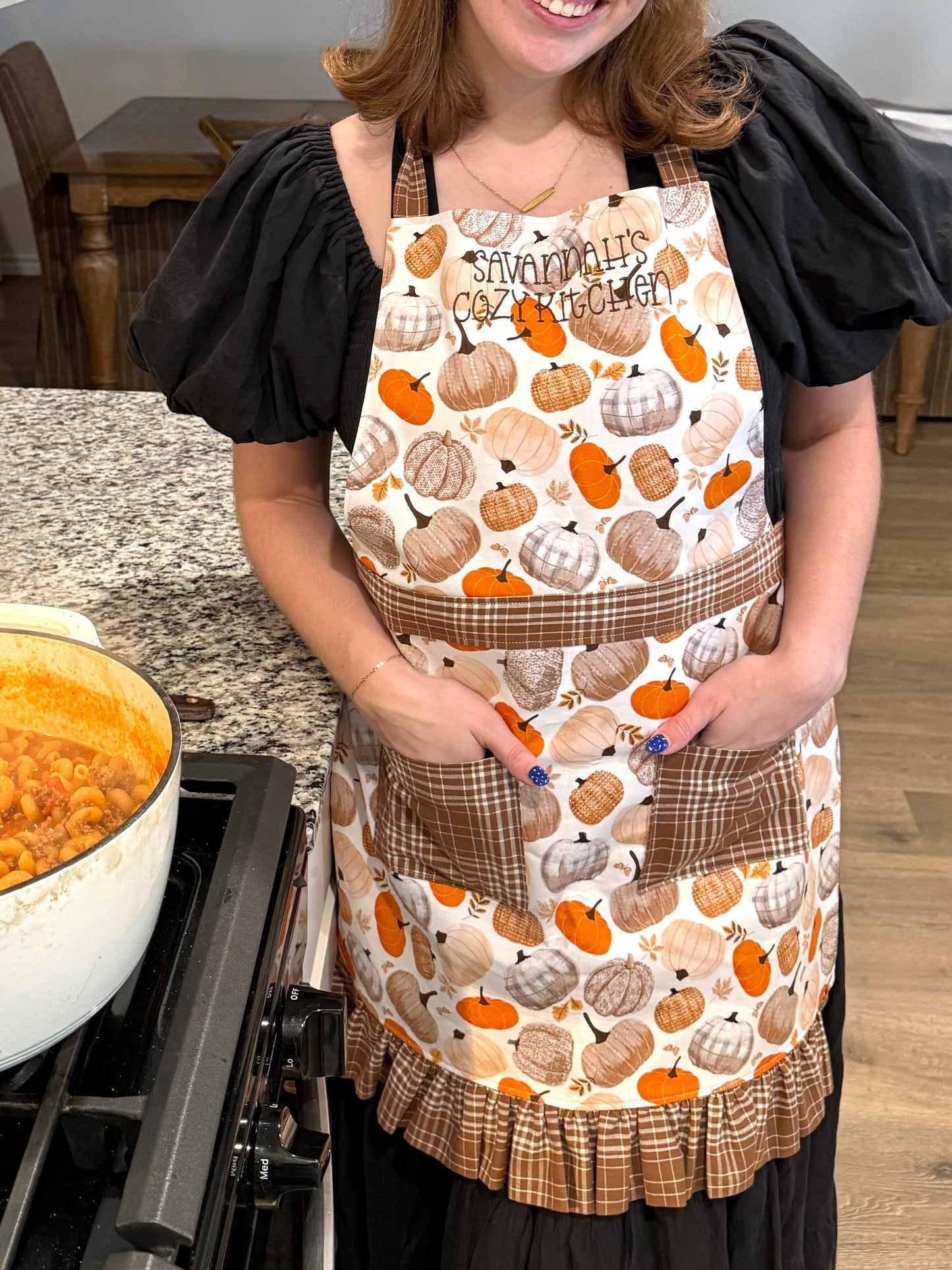 Fall Apron | Custom Embroidered Fall Apron with Name | Personalized Pumpkin Apron | Autumn Kitchen Gift