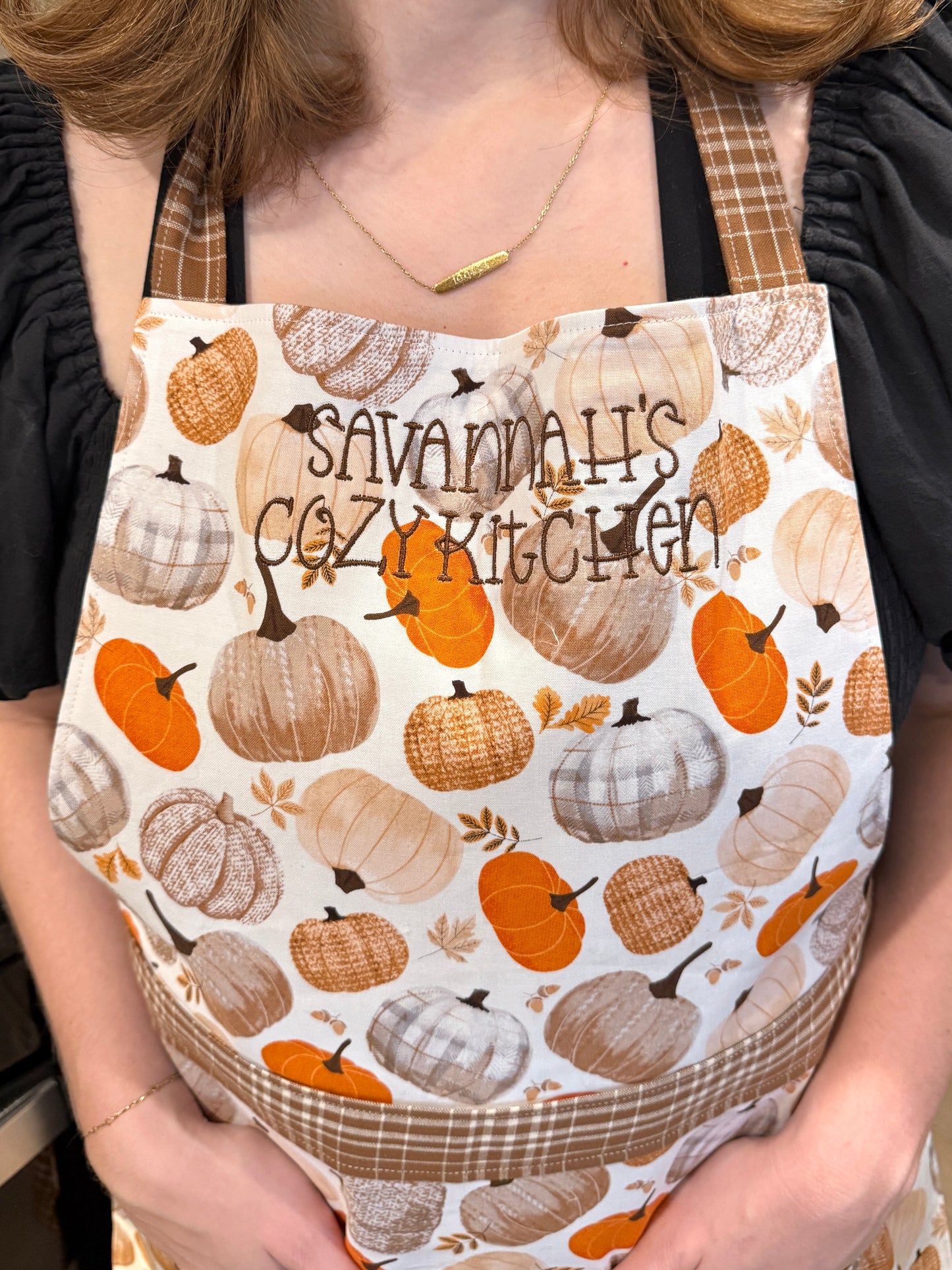 Fall Apron | Custom Embroidered Fall Apron with Name | Personalized Pumpkin Apron | Autumn Kitchen Gift