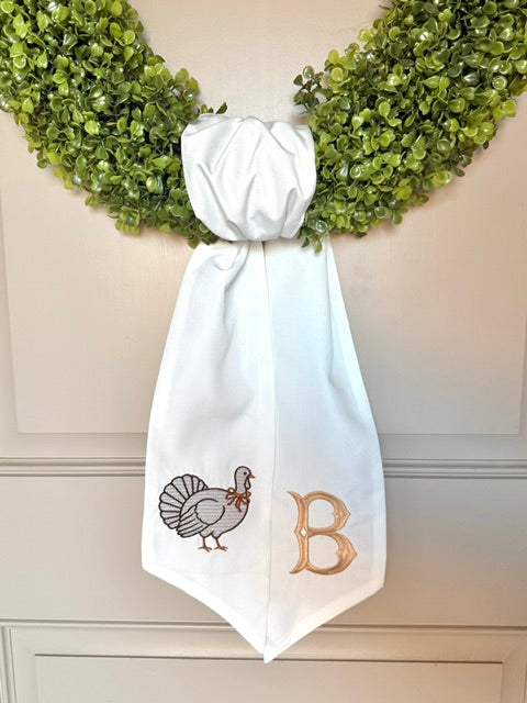 Embroidered Turkey Wreath Sash | Personalized Fall Wreath Bow | Thanksgiving Door Decoration