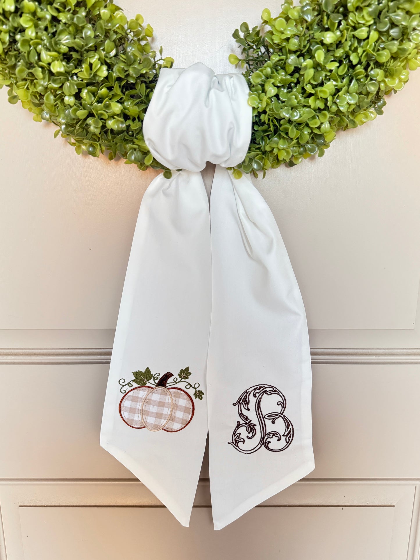Embroidered Pumpkin Wreath Sash | Personalized Fall Door Decor