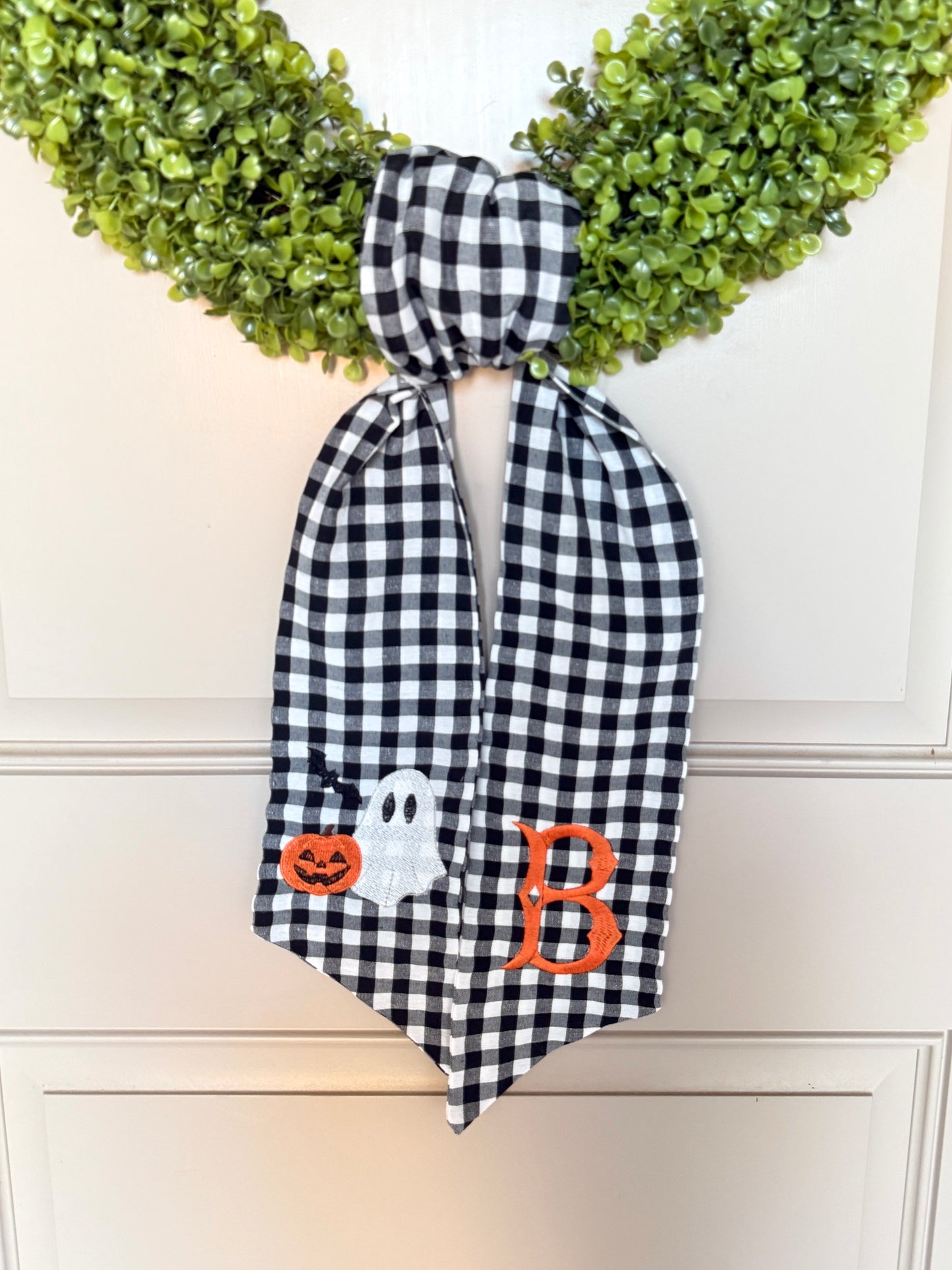 Embroidered Halloween Wreath Sash | Personalized Front Door Bow | Custom Halloween Decor