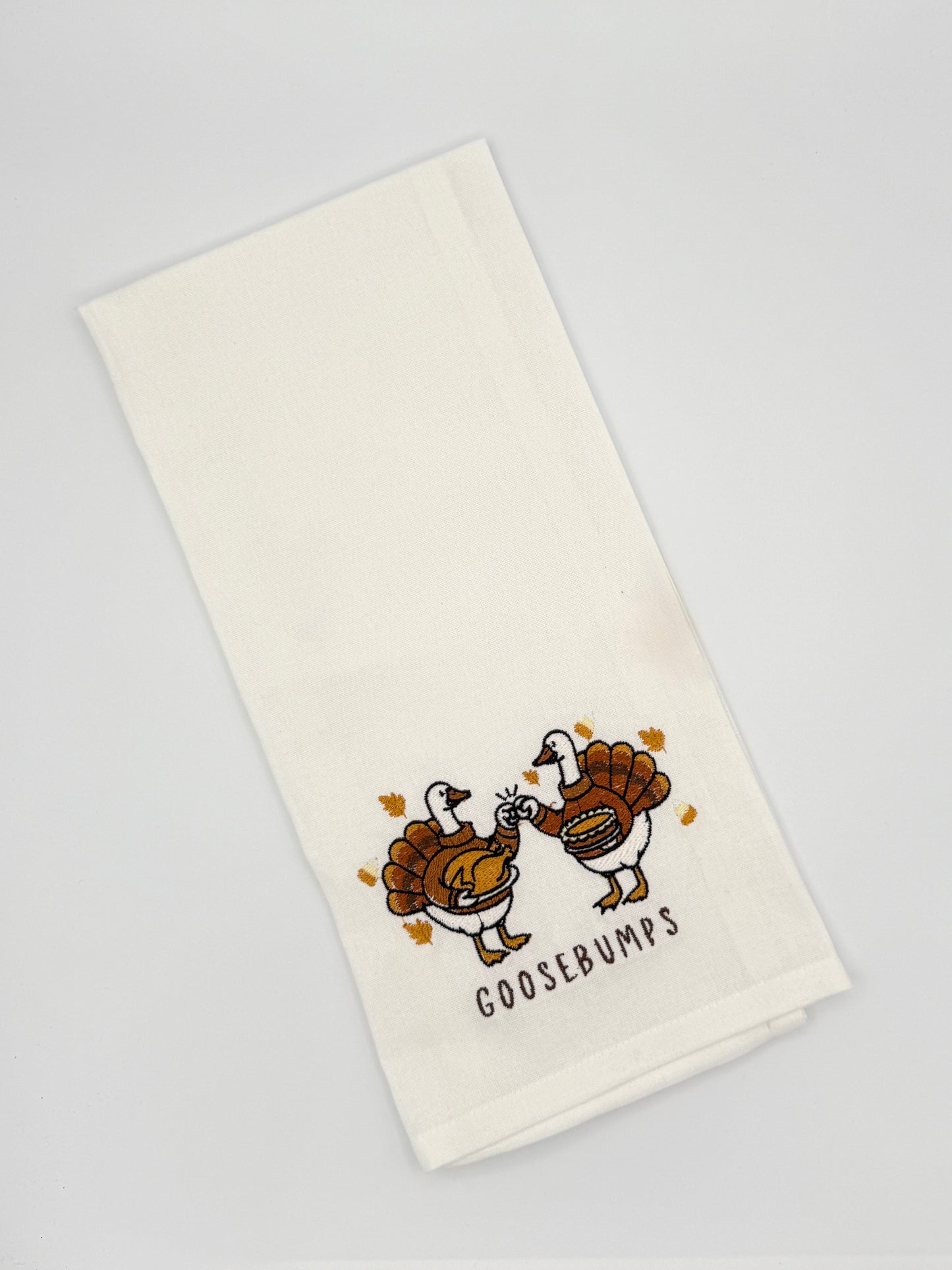 Goosebumps Fall Tea Towel | Embroidered Funny Goose Kitchen Towel