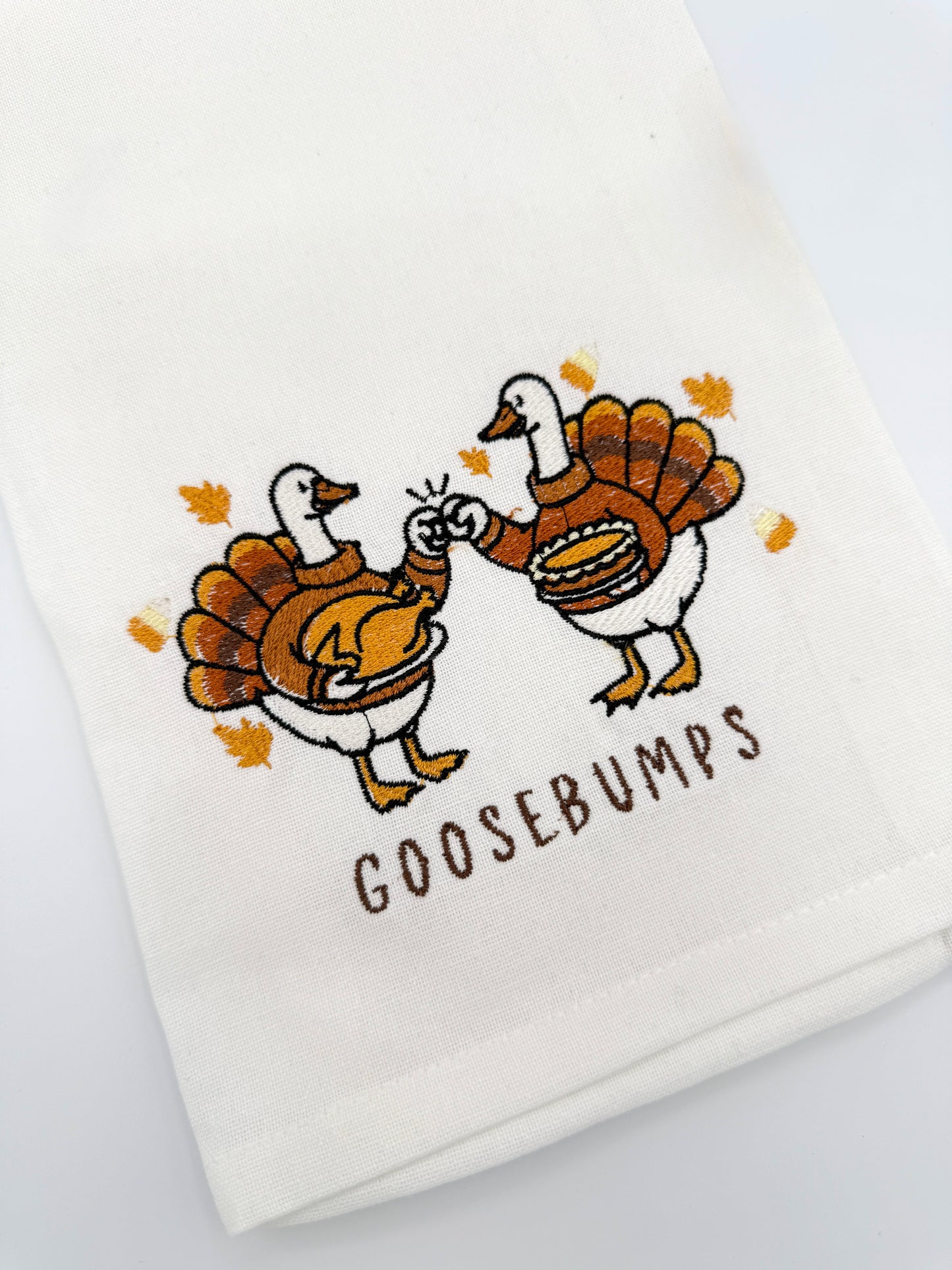 Goosebumps Fall Tea Towel | Embroidered Funny Goose Kitchen Towel