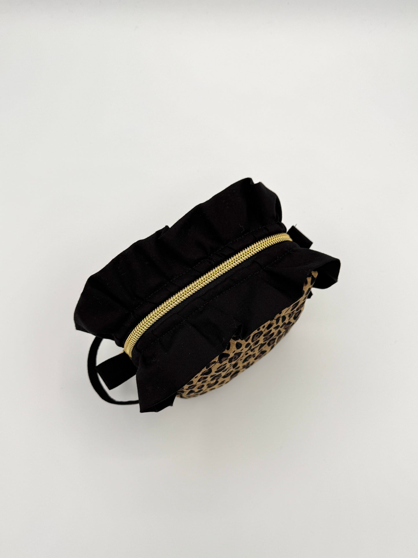 Personalized Leopard Print Ruffle Boxy Bag | Embroidered Makeup Bag | Custom Cosmetic Case | Travel Toiletry Bag | Gift for Her