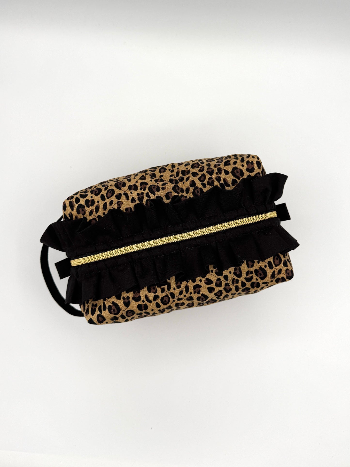 Personalized Leopard Print Ruffle Boxy Bag | Embroidered Makeup Bag | Custom Cosmetic Case | Travel Toiletry Bag | Gift for Her
