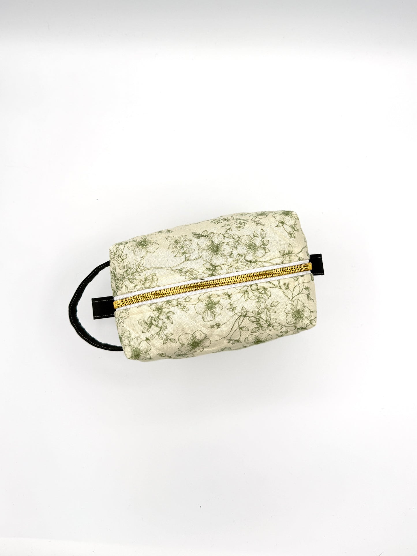 Personalized Green Floral Quilted Boxy Bag | Embroidered Cosmetic Bag | Travel Toiletry Bag