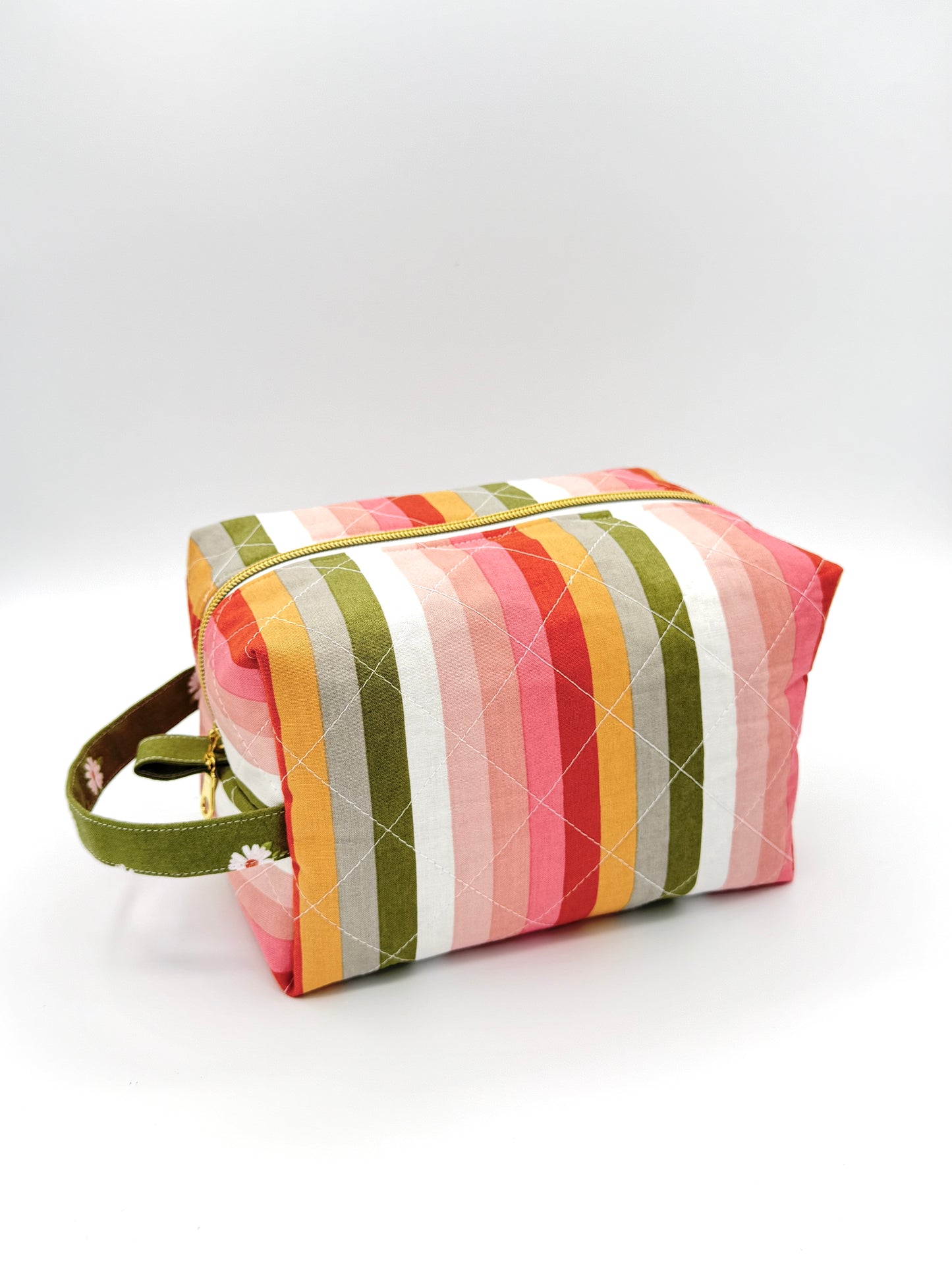 Personalized Rainbow Stripe Quilted Boxy Bag | Embroidered Cosmetic Bag