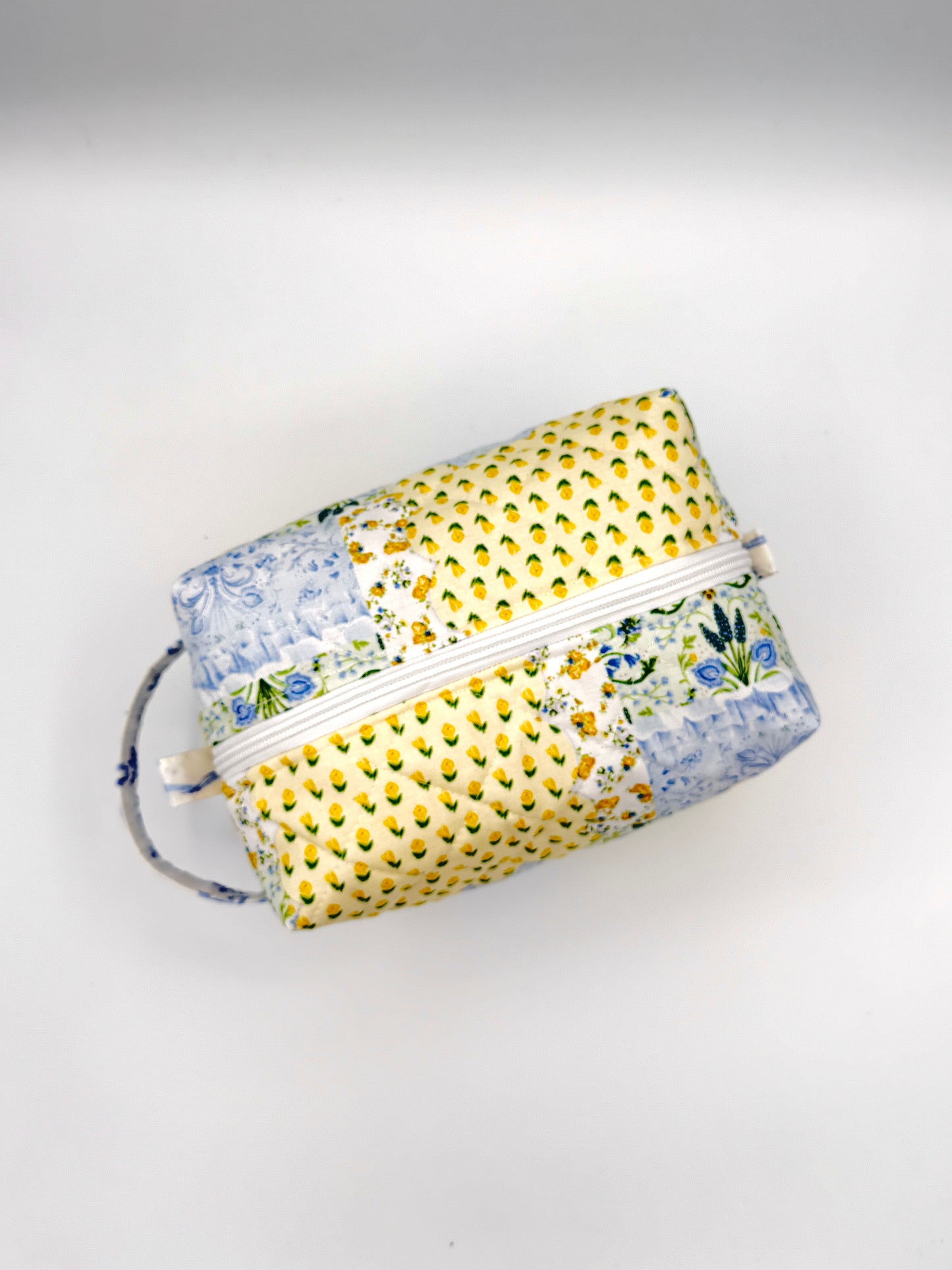 Personalized Patchwork Bow Quilted Boxy Bag | Embroidered Cosmetic Bag