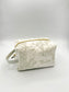 Personalized Green Toile Quilted Boxy Bag | Embroidered Cosmetic Bag