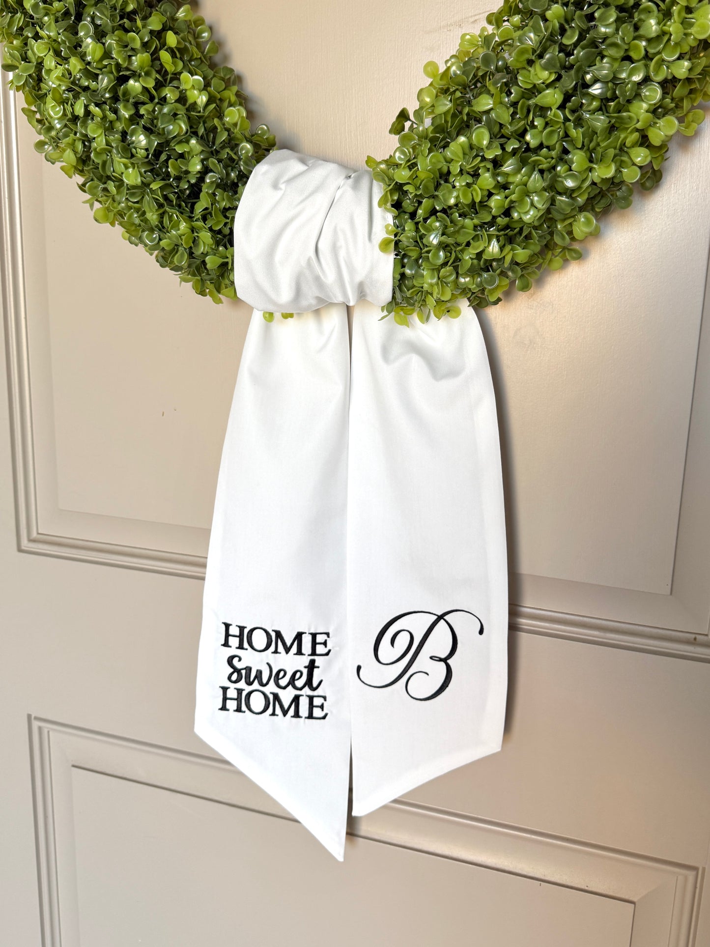 Personalized Home Sweet Home Wreath Sash with Initial | Embroidered Door Wreath Sash