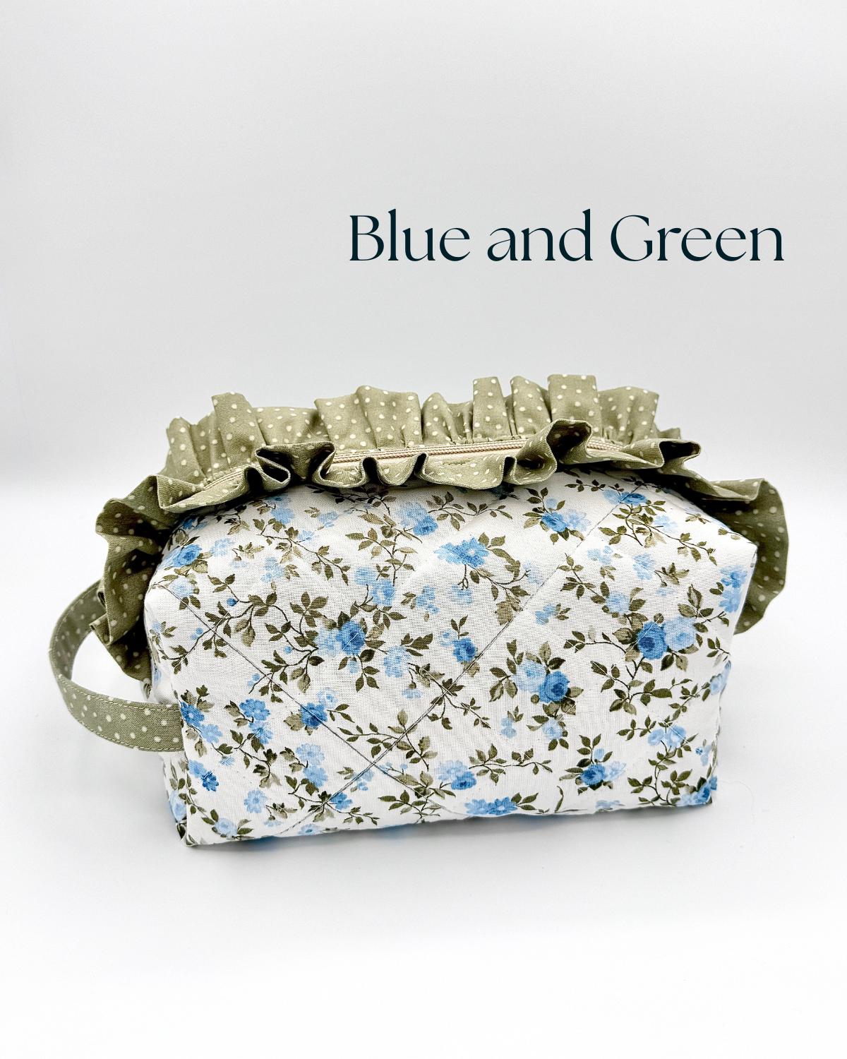 Personalized Quilted Makeup Bag, Handmade Ruffle Cosmetic Pouch, Travel Toiletry Bag, Monogram Makeup Bag, Zipper Bag, Boxy Bag