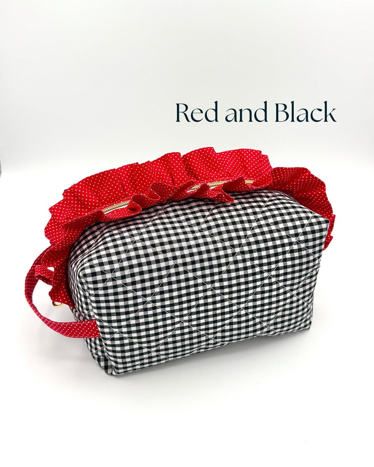 Personalized Quilted Makeup Bag, Handmade Ruffle Cosmetic Pouch, Travel Toiletry Bag, Monogram Makeup Bag, Zipper Bag, Boxy Bag