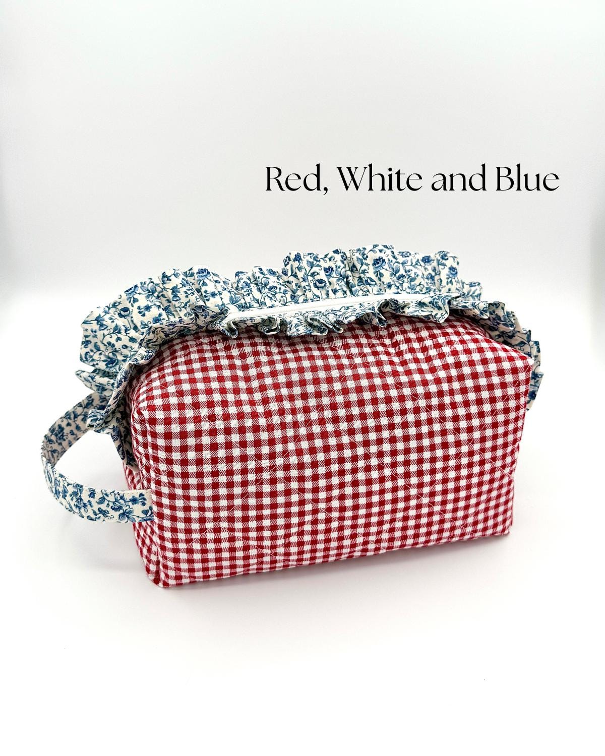 Personalized Quilted Makeup Bag, Handmade Ruffle Cosmetic Pouch, Travel Toiletry Bag, Monogram Makeup Bag, Zipper Bag, Boxy Bag