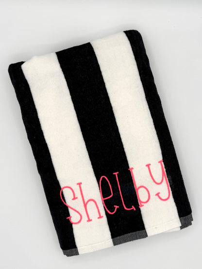 Personalized Embroidered Beach Towel, Custom Striped Cabana Towel, Monogram Pool Towel, Vacation Gift
