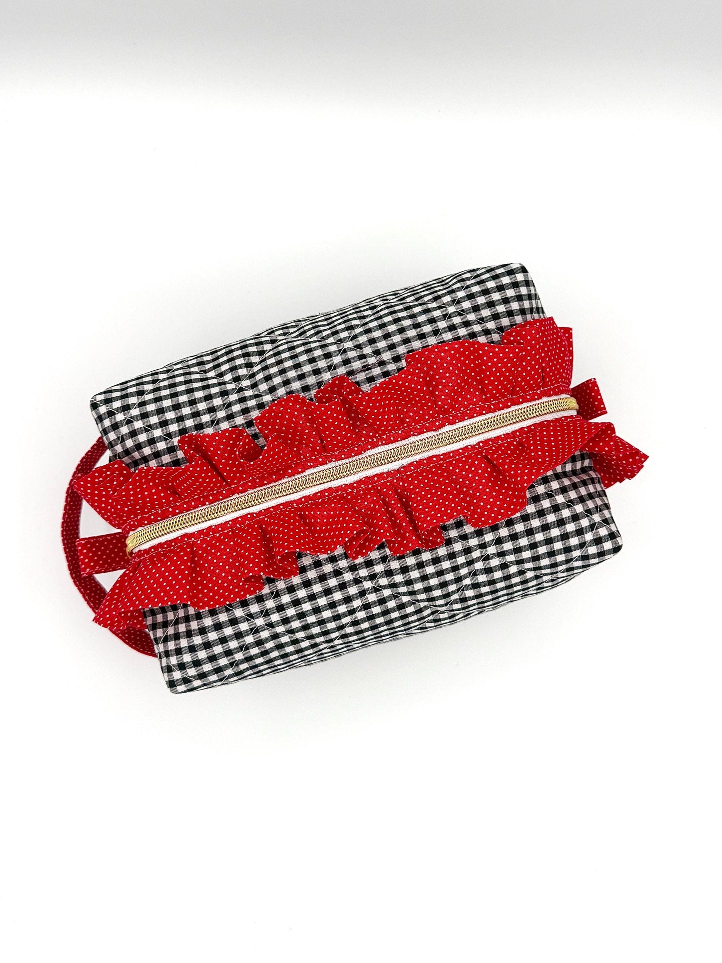 Personalized Quilted Makeup Bag, Handmade Ruffle Cosmetic Pouch, Travel Toiletry Bag, Monogram Makeup Bag, Zipper Bag, Boxy Bag